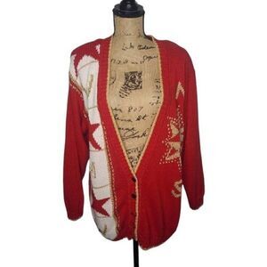 Vintage 80s Red Gold Compass Nautical Oversized Tacky Sweater